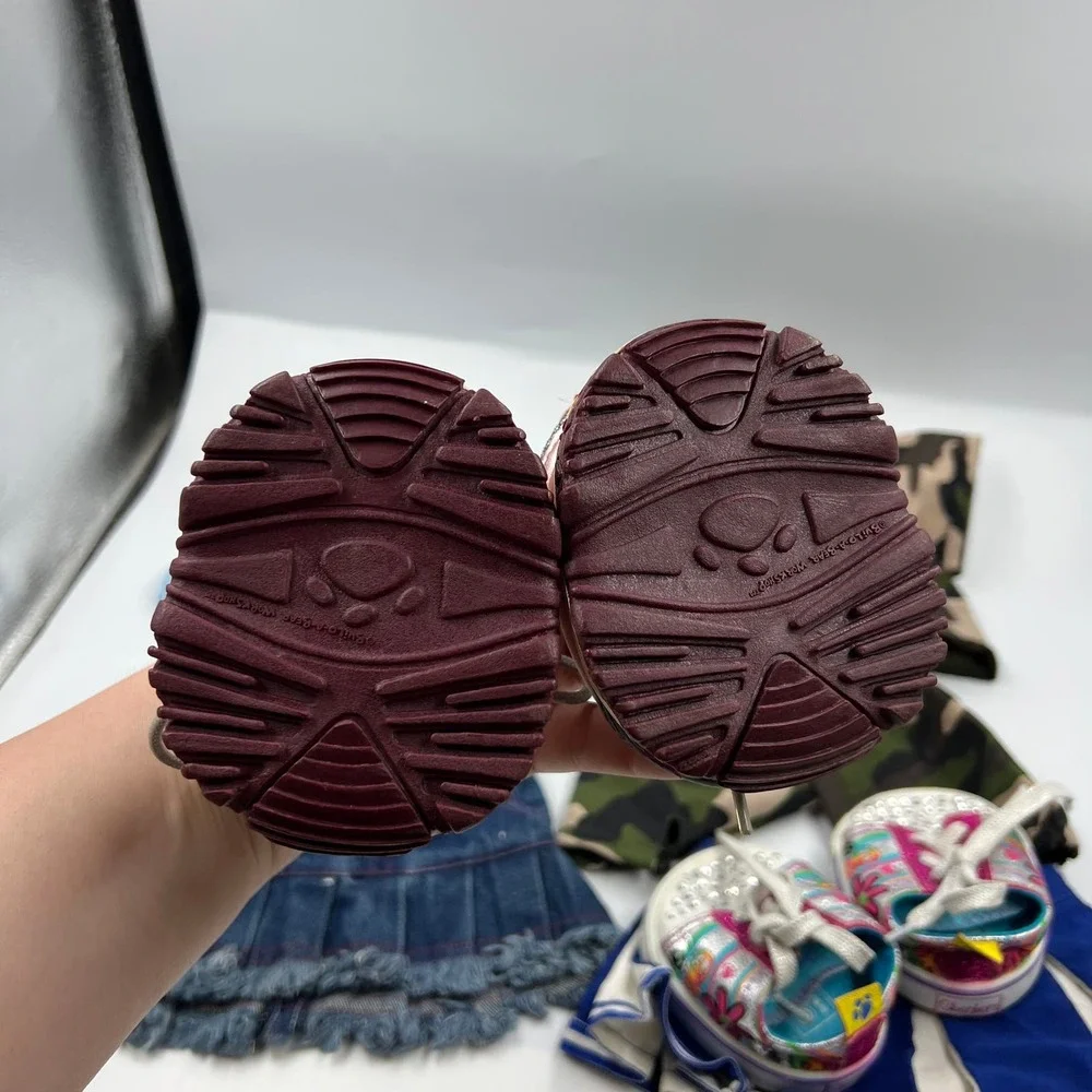 BAB Build A Bear Clothing & Skechers Shoes Lot Military Set Denim Skirt‎ Tshirt